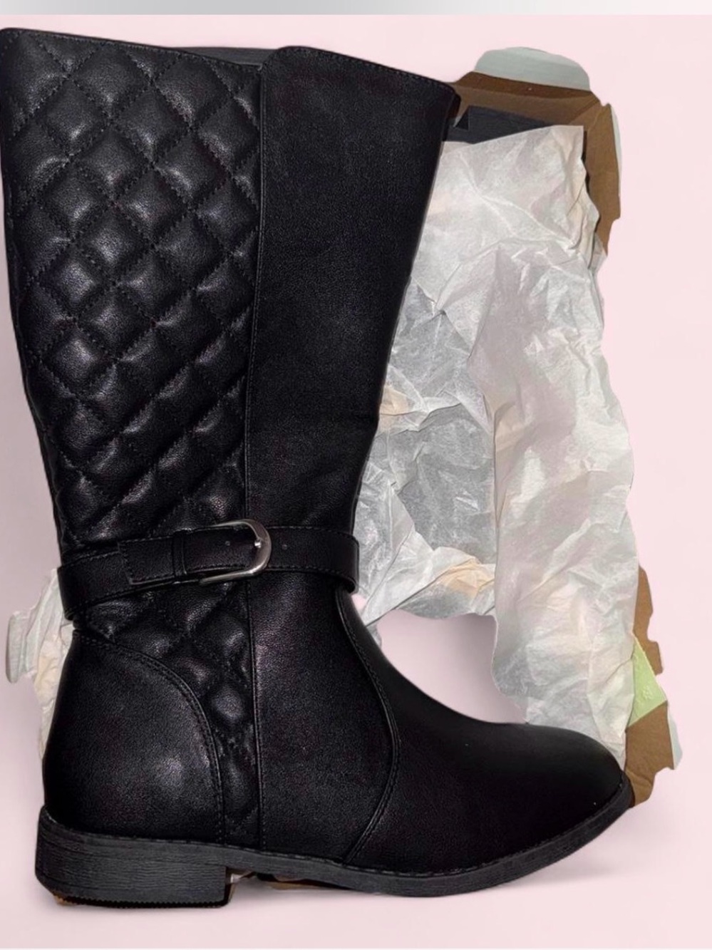SO Black Quilted Mid-Calf Heeled Boots